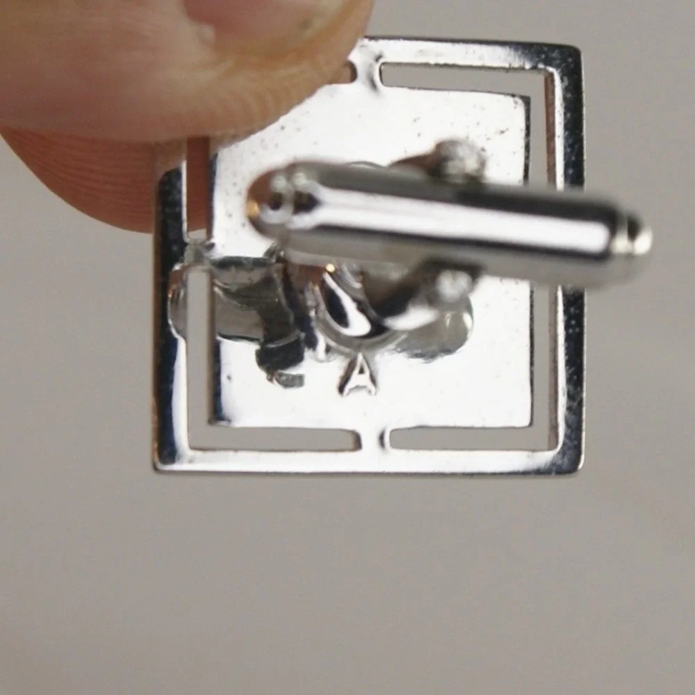 Vintage Sears Collectors Choice Mens Cufflinks & Tie Tac Silver Tone Black Stone